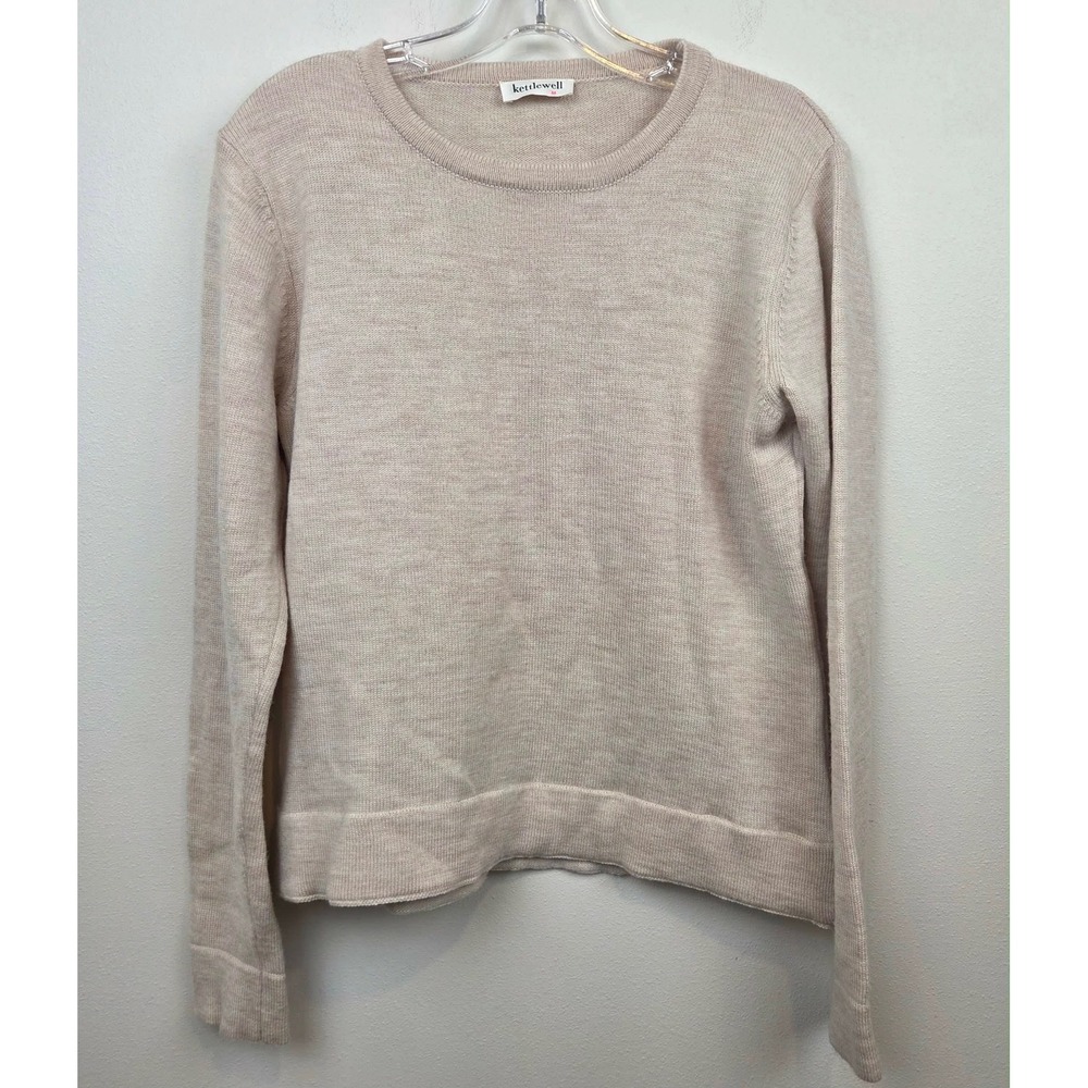 Kettlewell 100% Merino Wool Crew Neck Sweater Beige Oatmeal Womens Medium